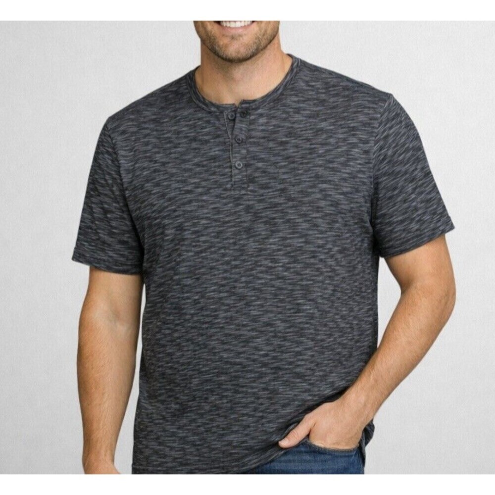 John Varvatos USA Henley T Shirt Mens XL Gray Space Dye Short Sleeve Peru